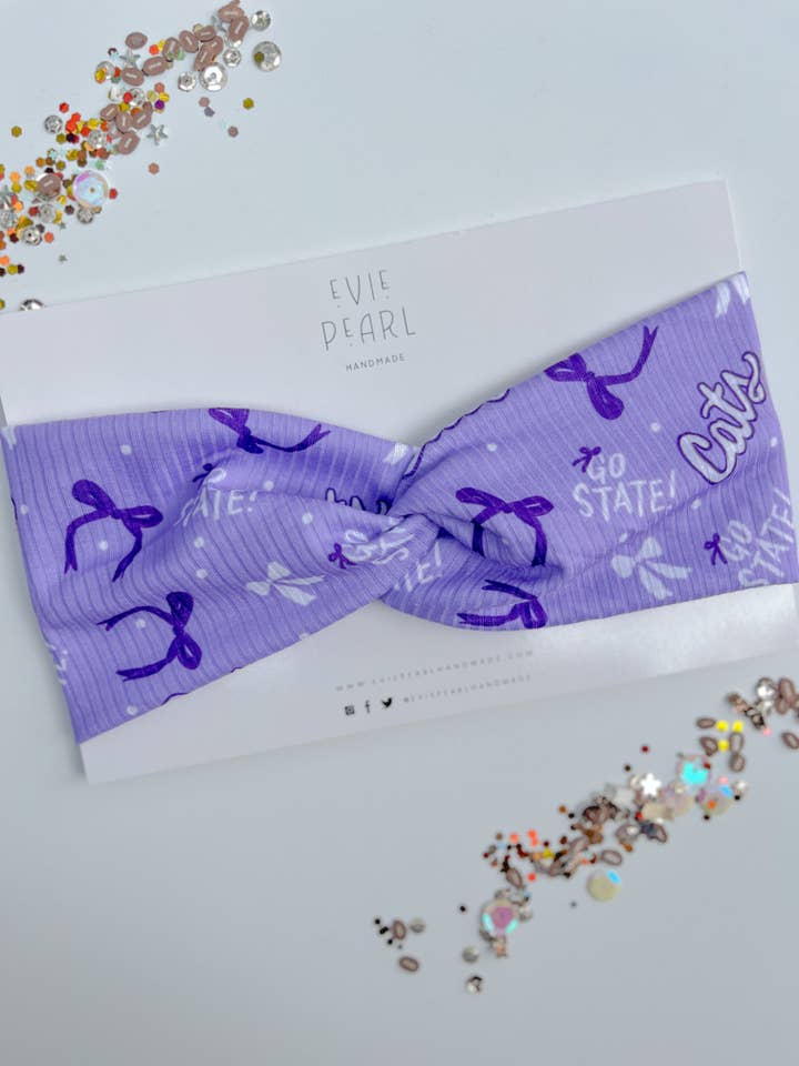 KSU Wildcats Go State Purple Twisted Turban for wholesale by Evie Pearl Handmade LLC