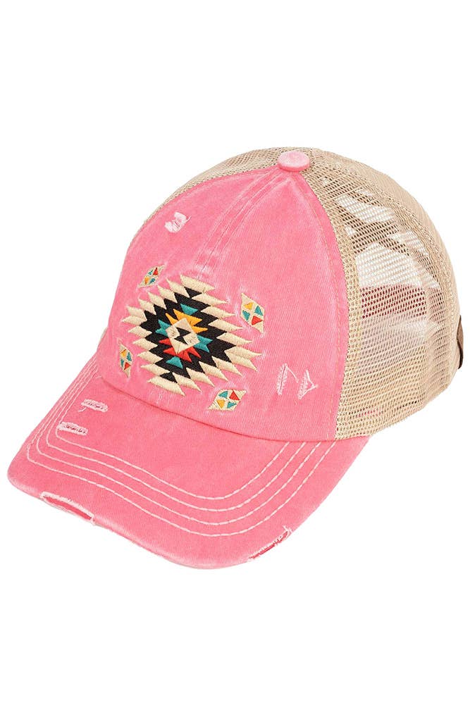 Hana - Vendita all'ingrosso Cappello per coda di cavallo - Donna - Cappellino baseball con motivo azteco e design a incrocio per coda di cavallo2