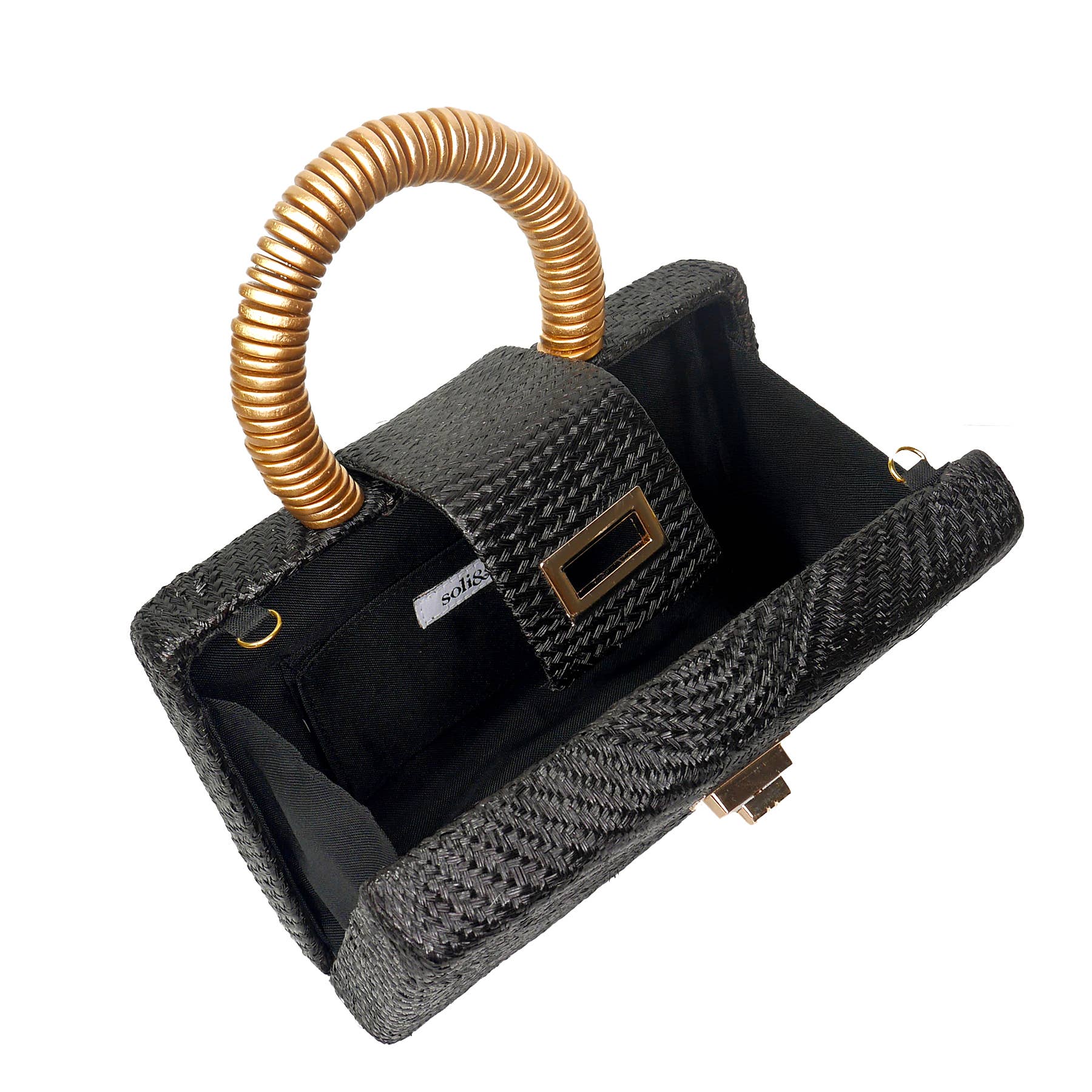 Soli & Sun - Wholesale Clutch Bag - Women's - Black Straw Clutch | Gold Bead Handle | Vacation Luxury3