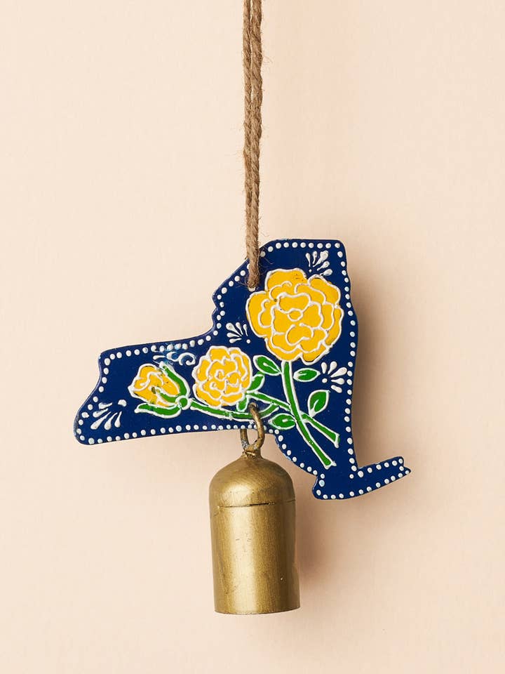 New York State Rose Wind Chime - Hand-painted State Flower for wholesale by Matr Boomie Fair Trade
