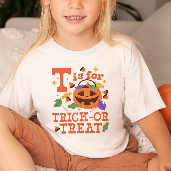T is for Trick or Treat Toddler and Youth Shirt for wholesale by Itsy Bitsy Bella Co