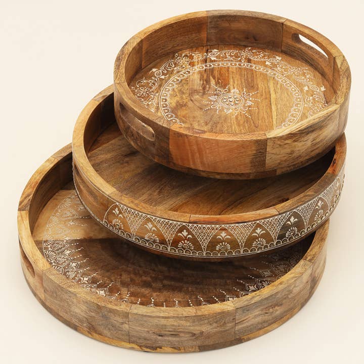 Wood Tray | Round Wooden Nested Tray | Set of 3 for wholesale by ExpoBazaar