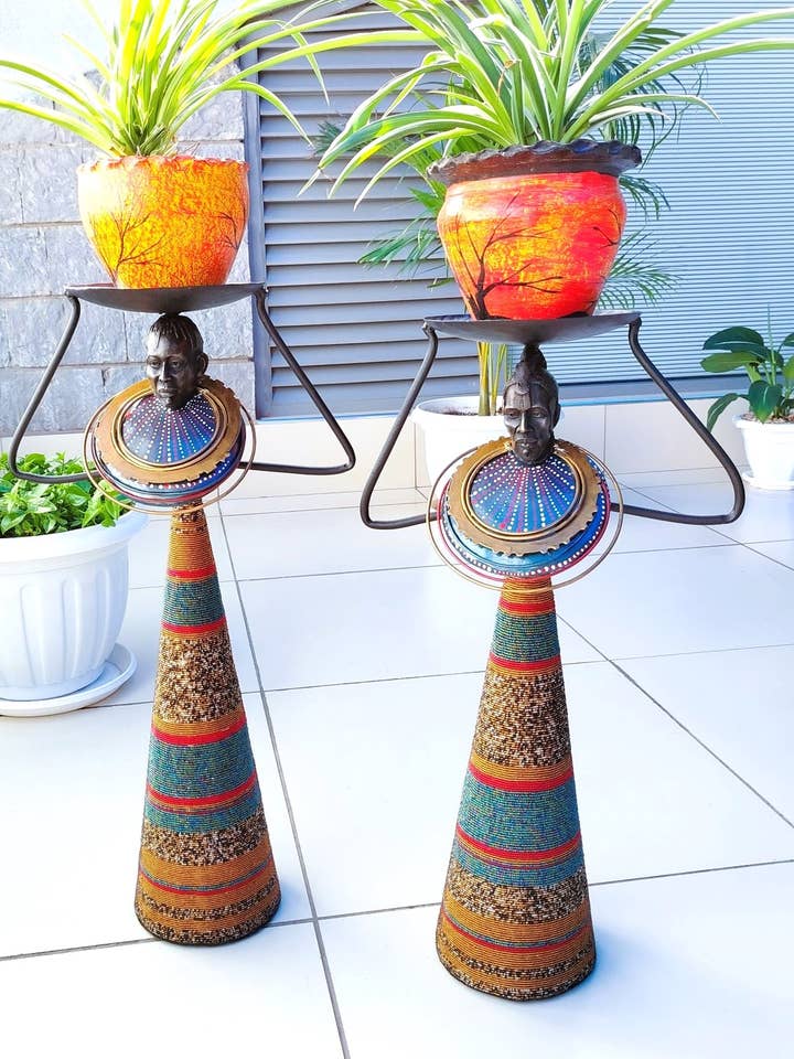 Medium Welded Metal Couple Figurines | Rainbow Statue for wholesale by African Craft Collection