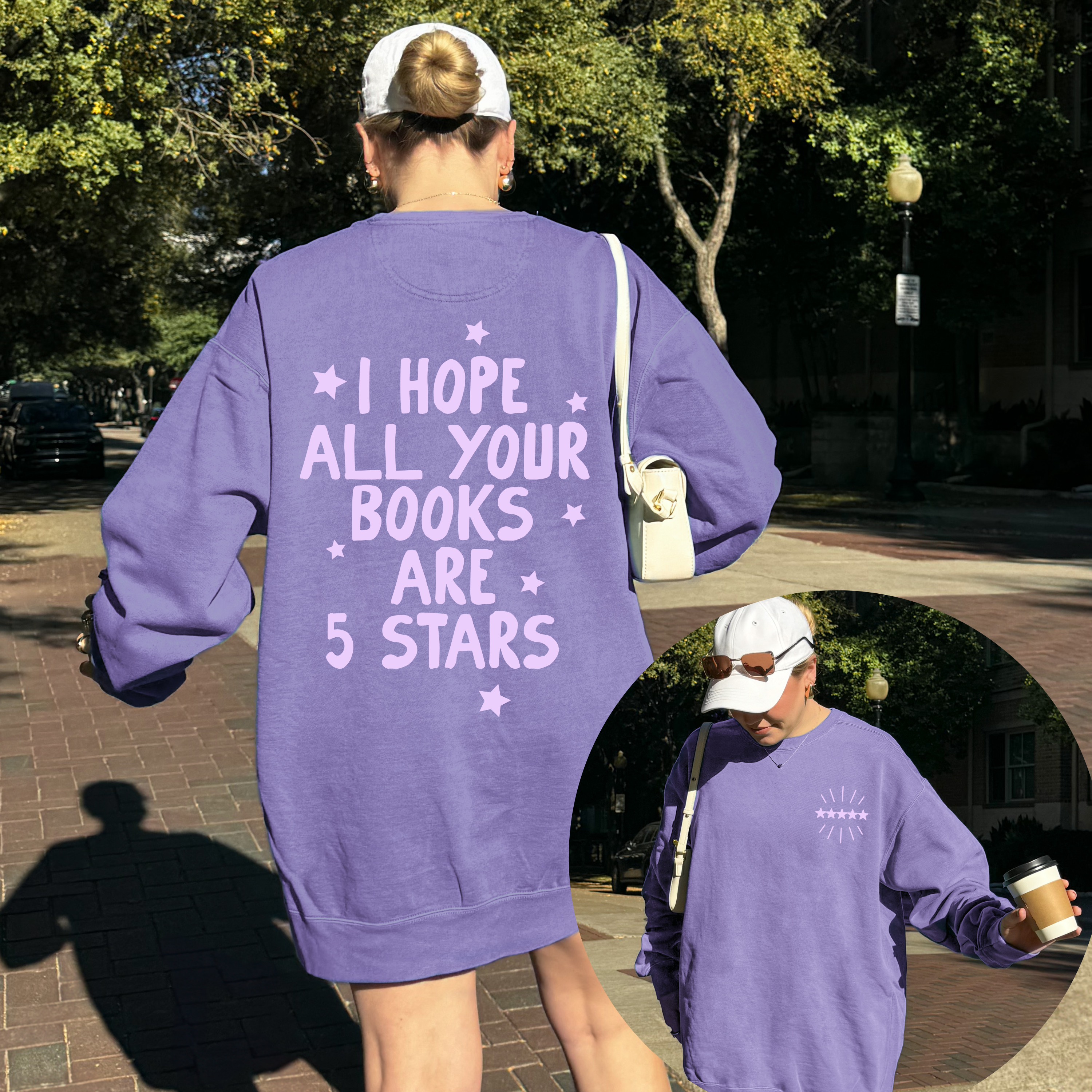 CrescentCatCo - Wholesale Graphic Sweatshirt - Women's - Hope All Your Books Are 5 Star Reads Crewneck Sweatshirt, Trendy Bookish Merch, Booktok Booksta Bookworm Gifts, Minimal Reader Merch10