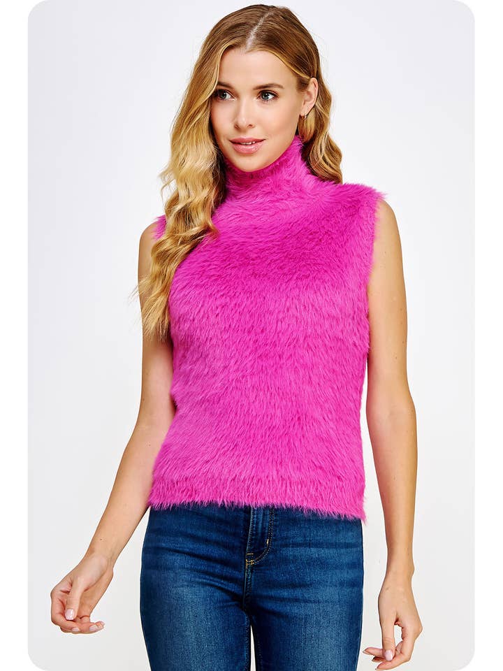 Pull sans manches en fausse fourrure à col montant pour la vente par Strut & Bolt