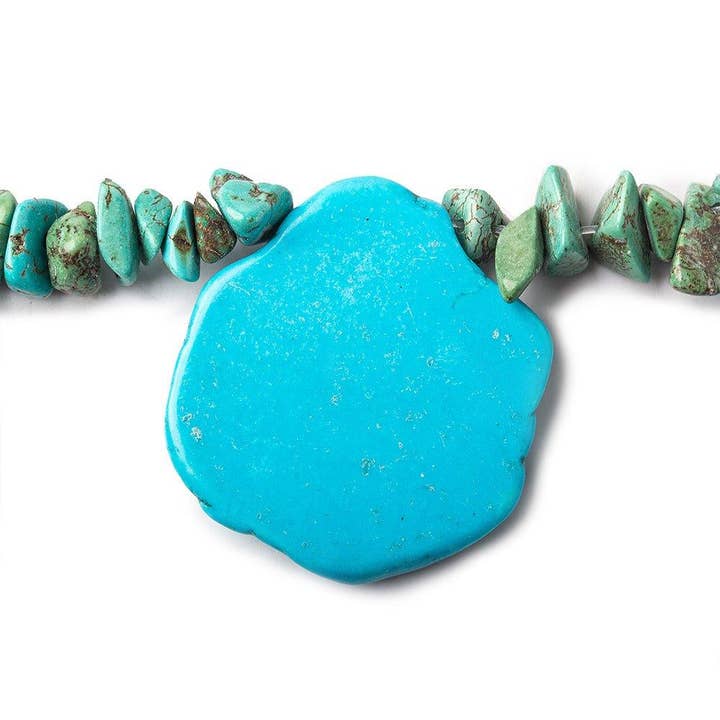 Turquoise Blue Howlite Slab and Chip Beads 17 inch for wholesale by The Bead Traders