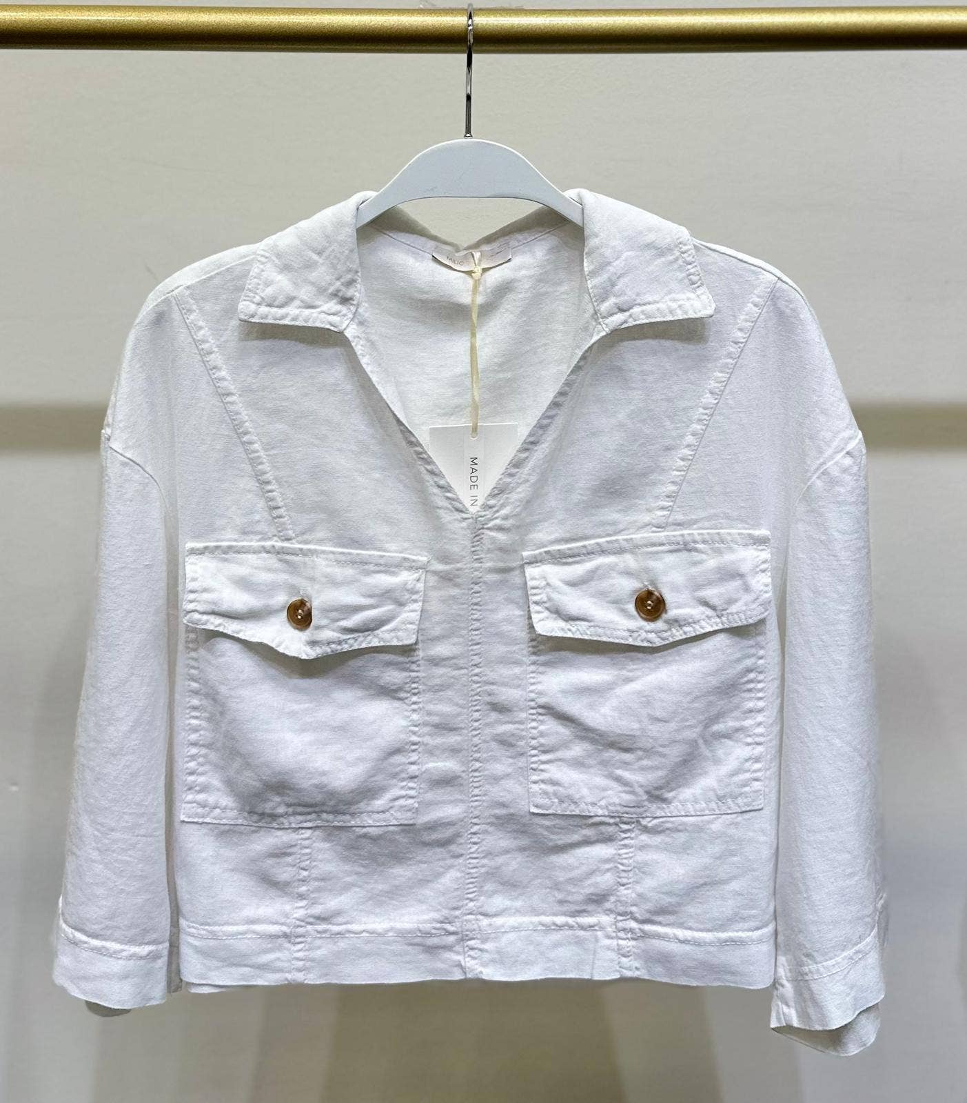 MILIO MILANO - Vente Chemisier – femme - HAUT COURT EN LIN AVEC POCHE À COL ET POCHE (224175)0