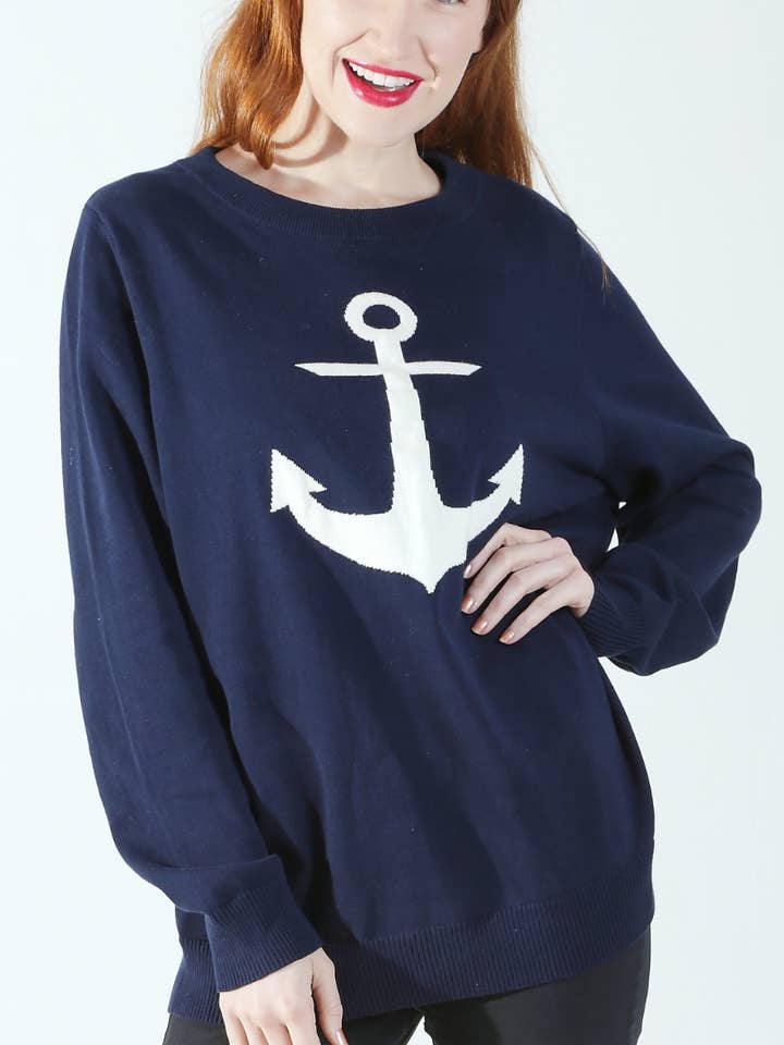 Hayden Anchor Sweater Navy & White for wholesale by NAVY JANE