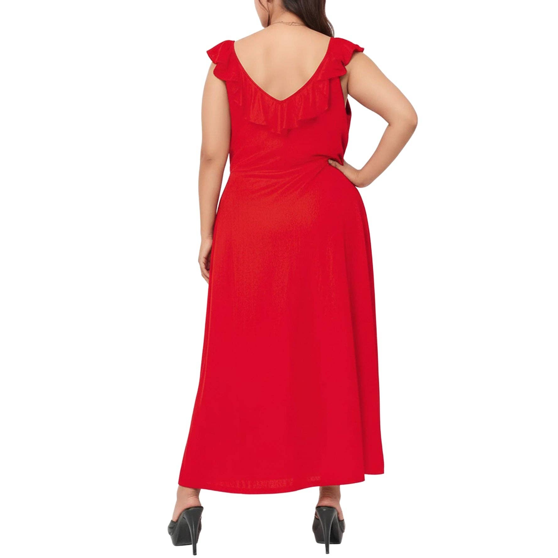 Nurode's Plus Size Ruffle Trim Wrapped Maxi Dress in Red for wholesale on Faire2