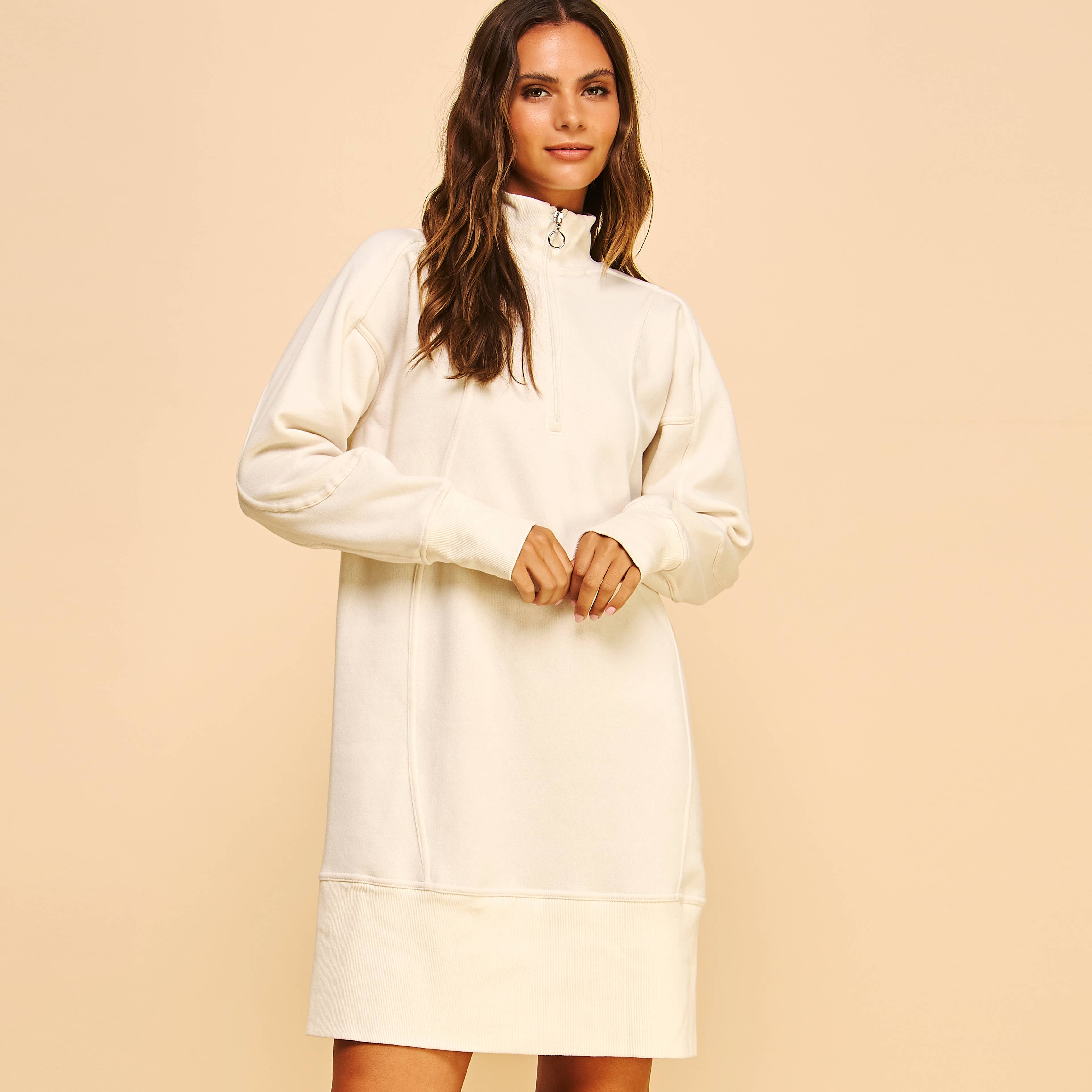 FREEZIA - Wholesale Dress - Women's - FRENCH TERRY HALF ZIP PULLOVER SWEATSHIRT DRESS-FZ0010-D320