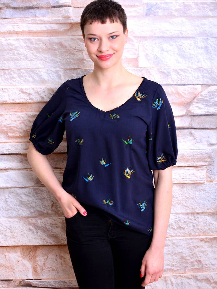 Annett dark blue lace blouse by STADTKIND POTSDAM for wholesale by Stadtkind Potsdam