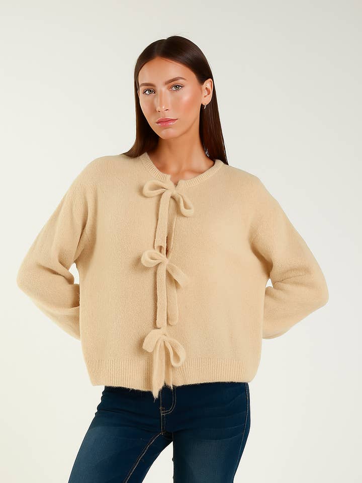 TAMBA - Wholesale Cardigan - Women's - Baby alpaca cardigan with bow closure