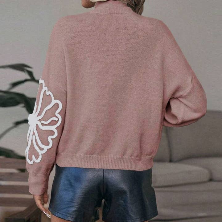 kycozy - Wholesale Knit Sweater - Women's - Embroidered 3D Flower High Neck Sweater2