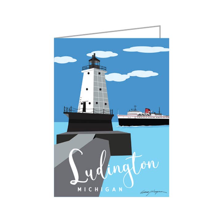 Ludington, Michigan's Breakwater Light et cartes Badger pour la vente par WagsStuff