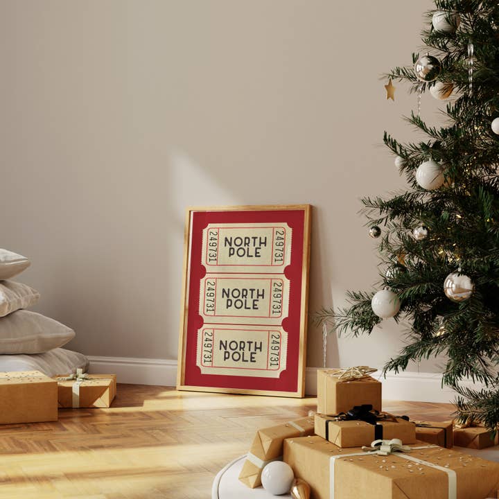 KIKIANDNIM - Wholesale Christmas Wall Art - Christmas Wall Art Print | North Pole Ticket Red2