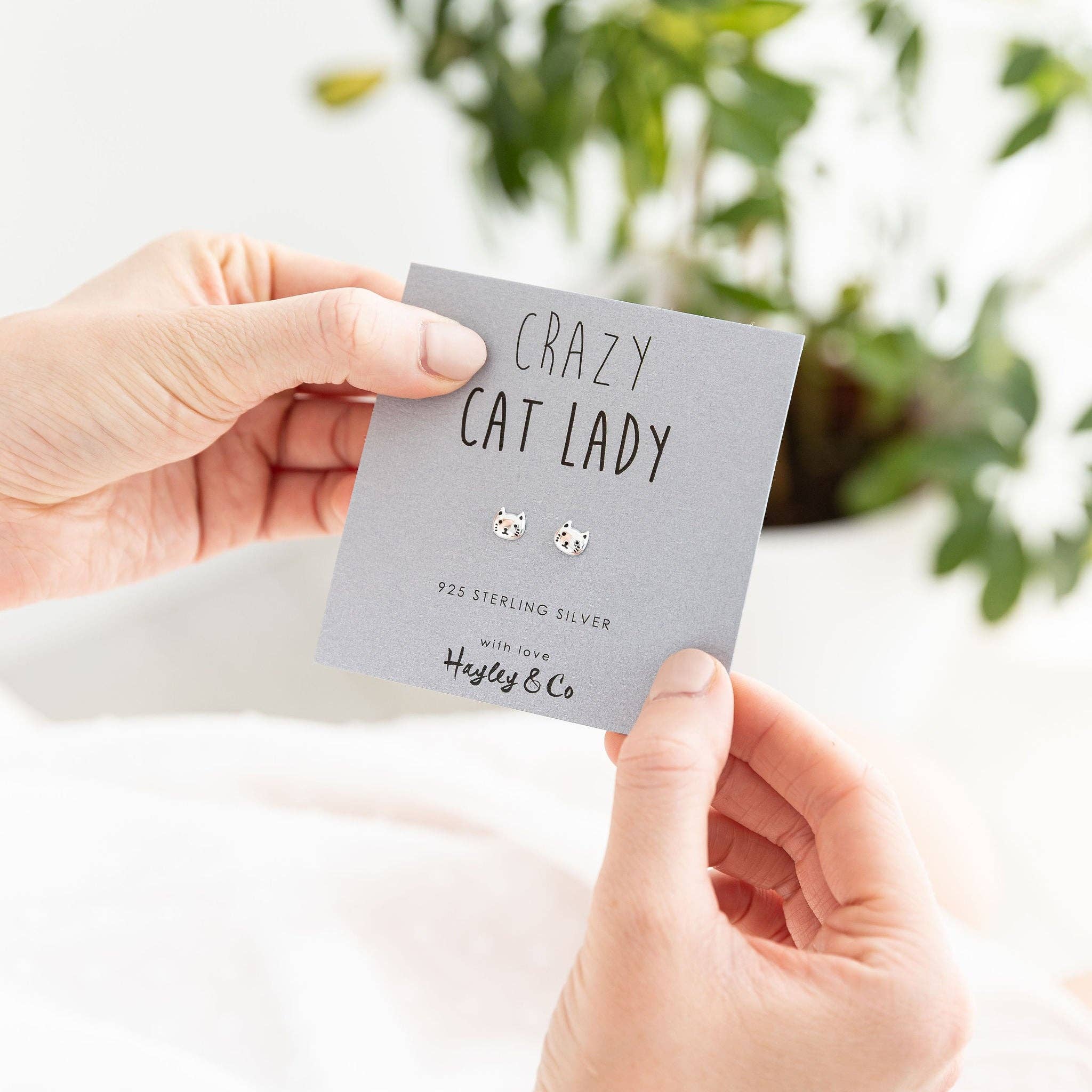 Hayley & Co - Wholesale Stud/Post Earrings - Crazy Cat Lady Kitten Face Sterling Silver Earrings1