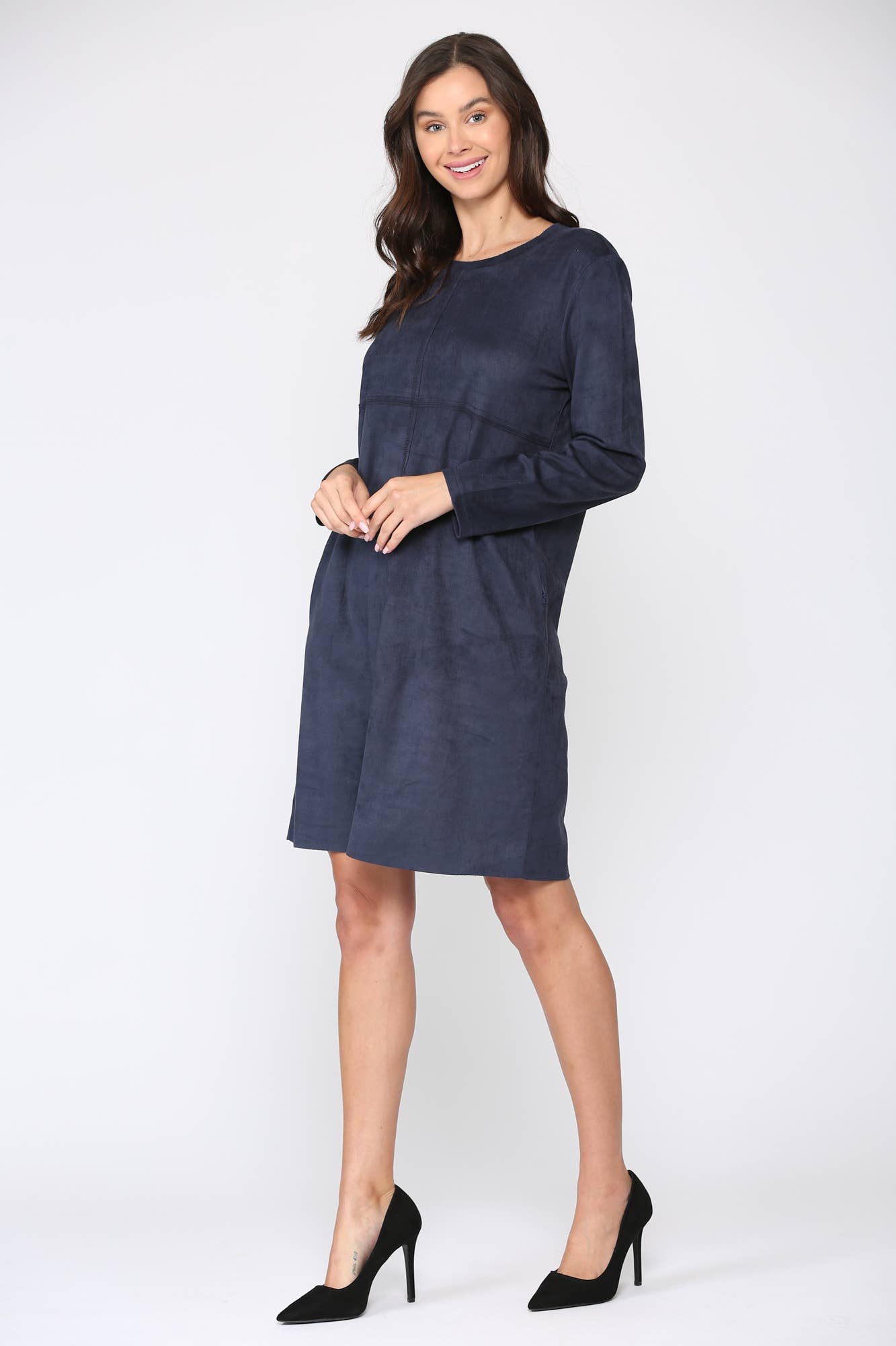 Joh Apparel – wholesale Klänning - Dam – Aurora Stretch Suede Rund-Neck klänning med fickor29