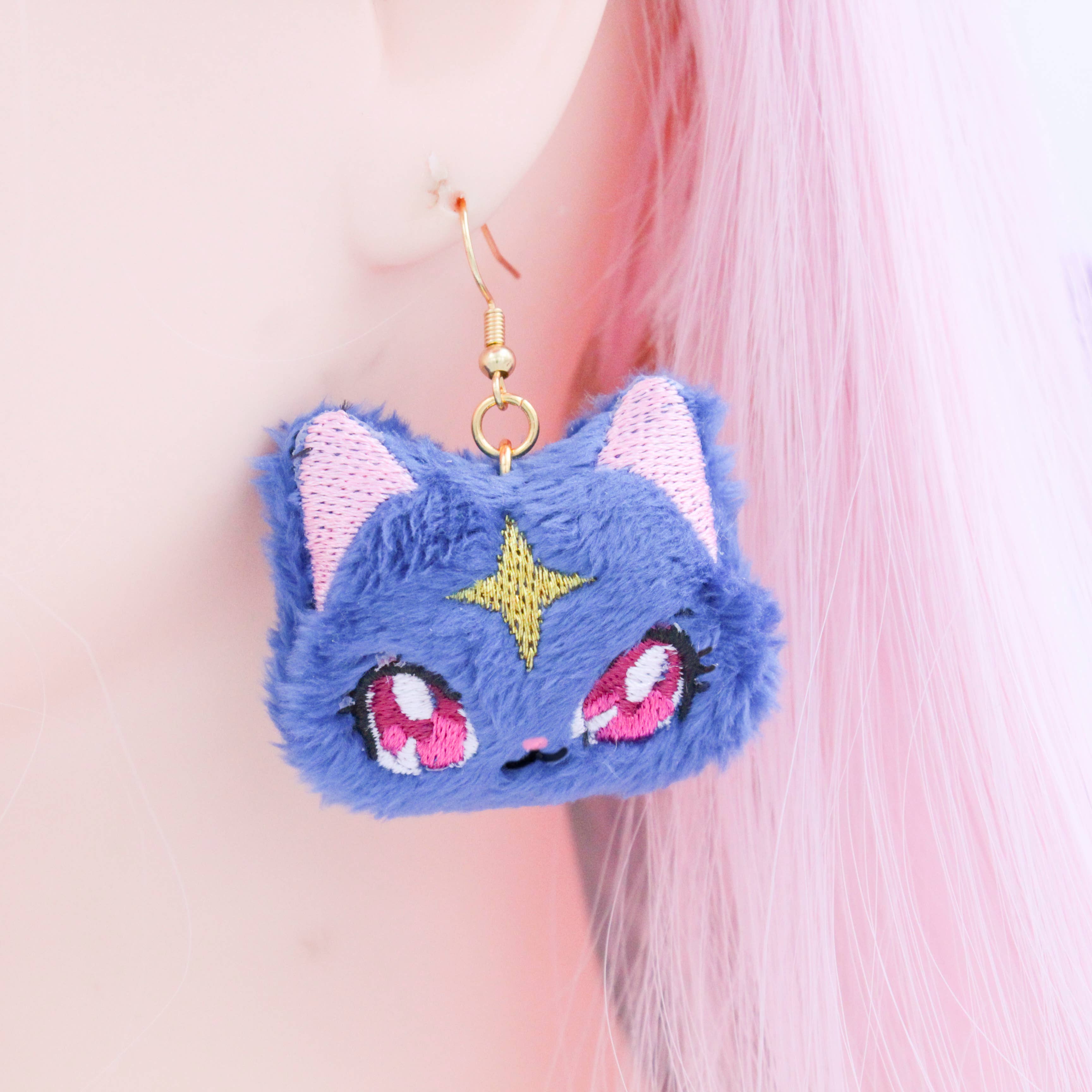 Kawaii Hair Candy - Wholesale Dangle Earrings - Plush Anime Style Kawaii Celestial Cat Earring Set Duo4