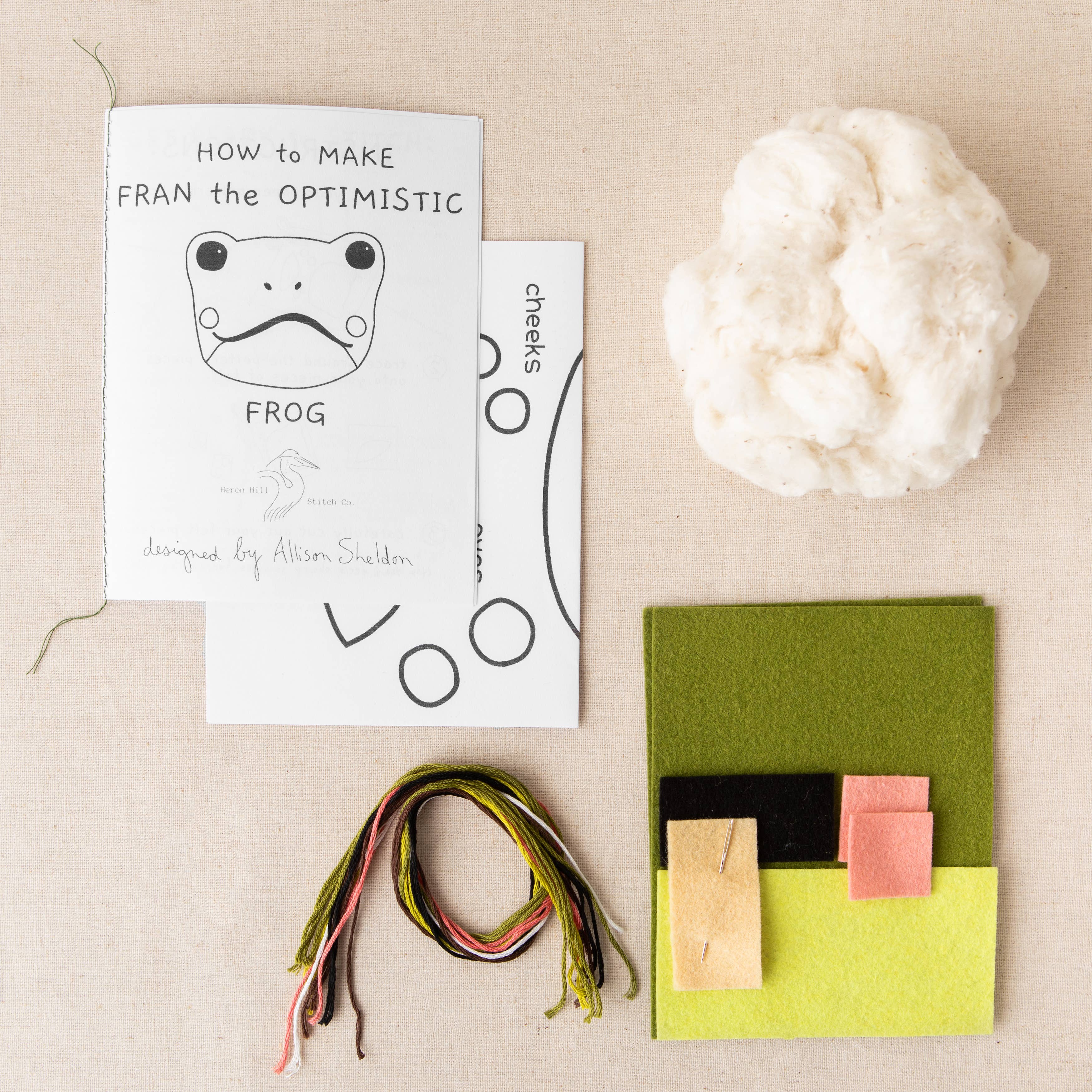 Heron Hill Stitch Co - Wholesale Craft Sewing Kit - Fran the Optimistic Frog - DIY Craft Kit2
