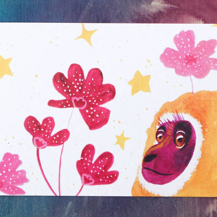 Gibbon Postcard for wholesale by Masha Fikhman Art