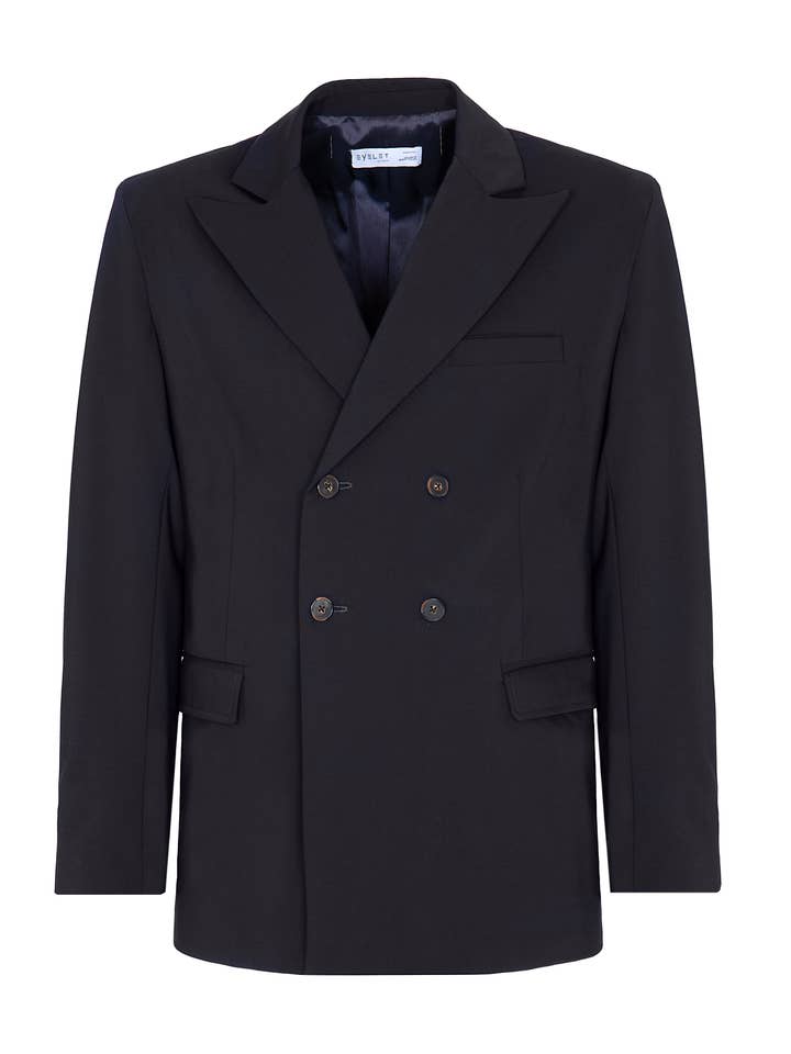 Dubbelknäppt blazer i marinblå ull för wholesale av Eyelet Milano