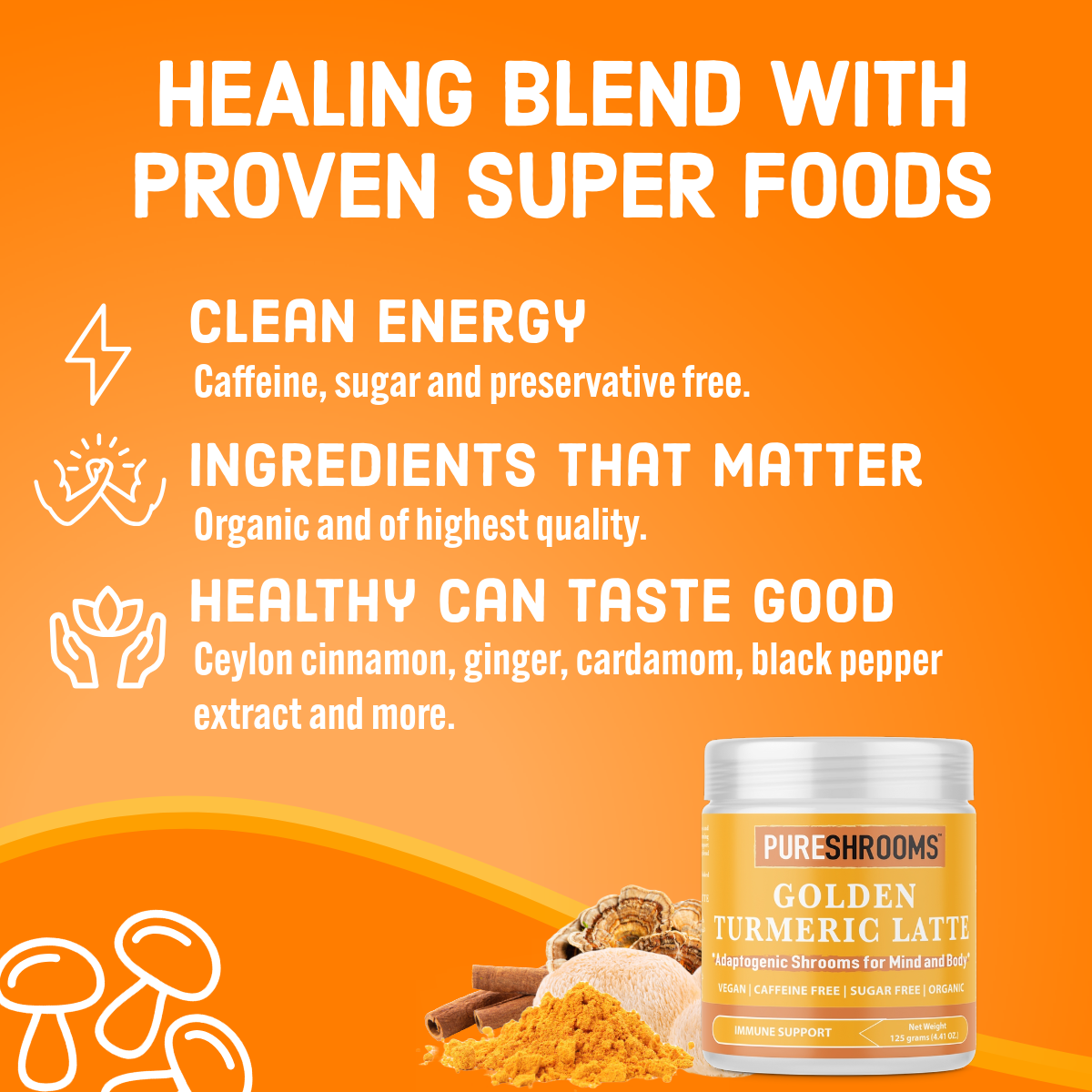 PureShrooms Inc. – wholesale Hälsoté/Detoxté – PureShrooms Gurkmeja Latte m/ Svartpeppar 30 Portioner6