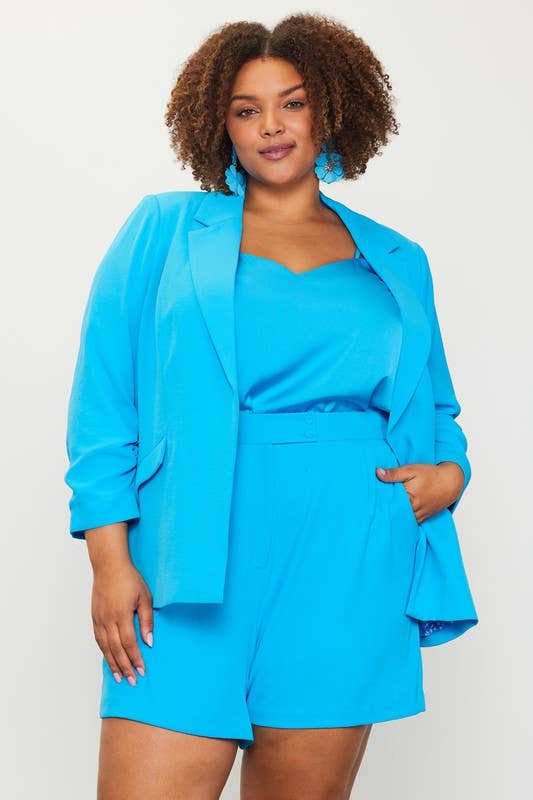 SKIES ARE BLUE - Wholesale Blazer - Women's - Plus Size Recycled Poly Shirred Sleeve Blazer9