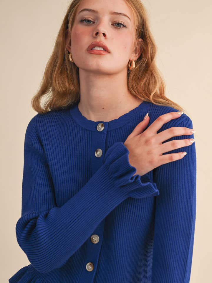 &MERCI - Wholesale Cardigan - Women's - RUFFLE HEM RIBBED KNIT SWEATER CARDIGAN MSW1124934