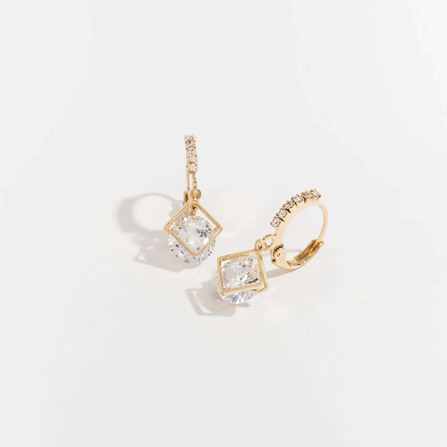 Howard's - Wholesale Hoop Earrings - Dazzlers Cubic Zirconia Diamond Shape Hoop Earrings0