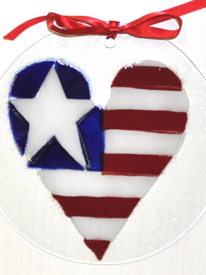 Heart Flag Suncatcher/Ornament for wholesale by Folio Art Glass