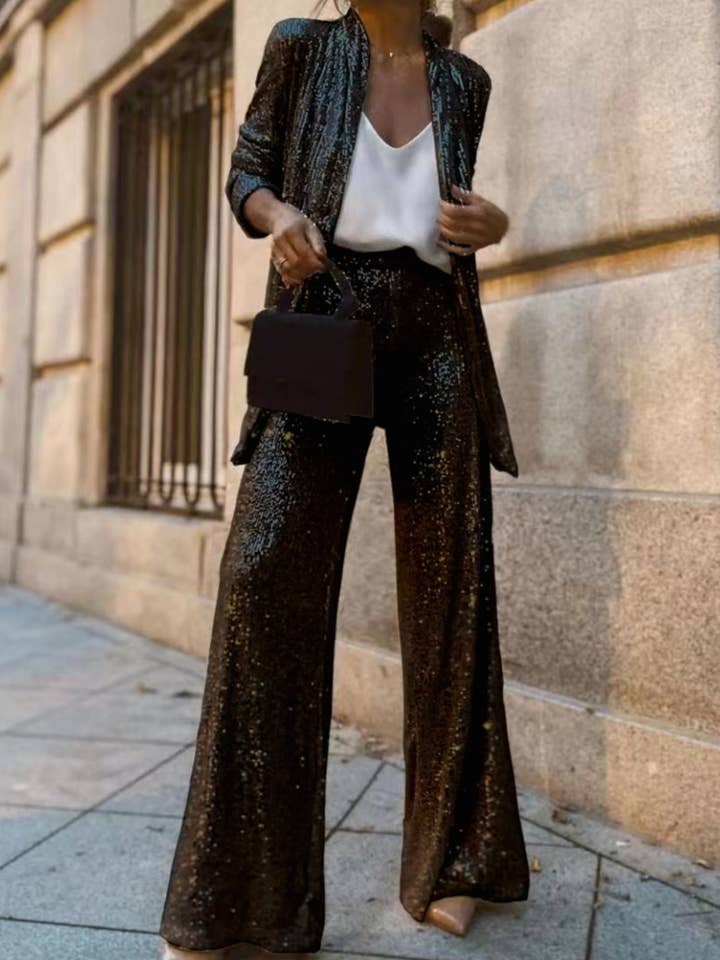Rosa Clothing - Wholesale Top & Pant Set (NOT Loungewear) - Women's - Party Sequin Blazer Elastic Waist Pants Set4