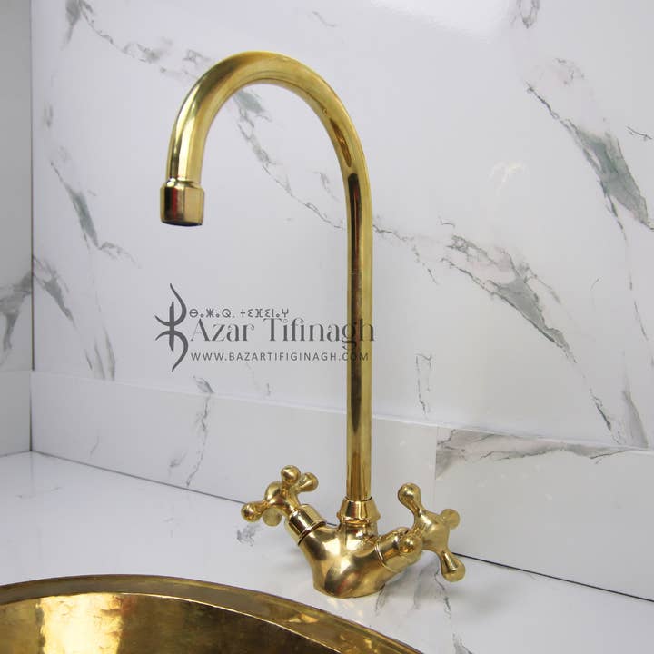 bazarifinagh - Wholesale Sculpture - Unlacquered brass bathroom faucet made by Moroccan artisan