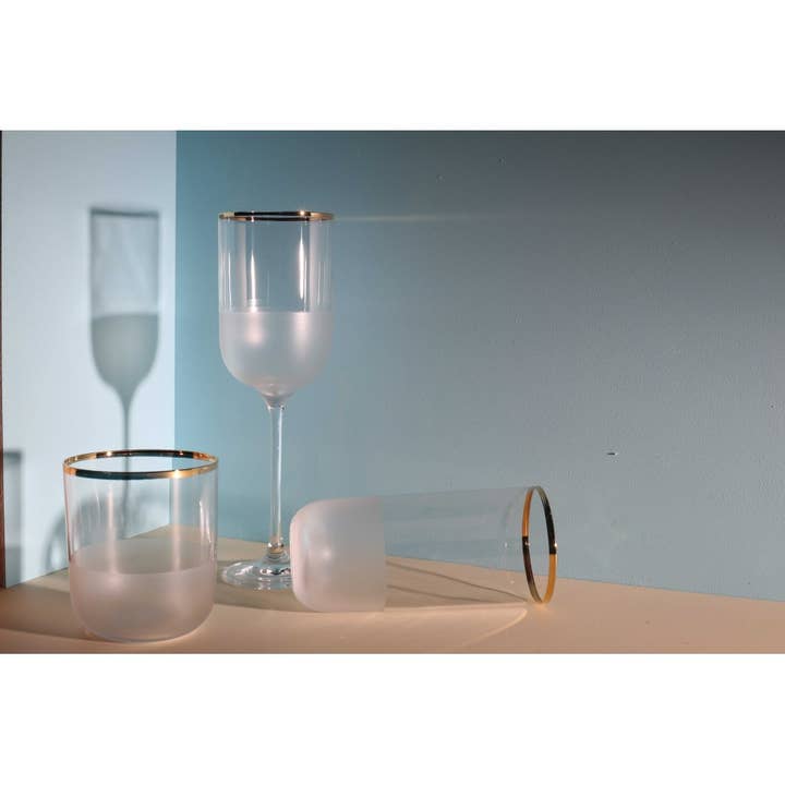 AULICA - Wholesale Drinking glass/cup - Nish tall water glasses with gold rim - set of 62