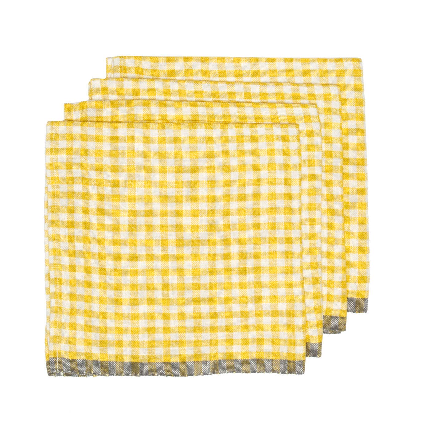 Couleur Nature - Wholesale Dinner & cloth napkin - Two-Tone Gingham Napkins Dijon & Grey, Set of 4
