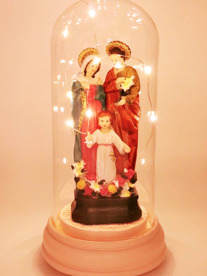 Holy Family Warm White LED Glass Dome Light Stand for wholesale by Cap Zone