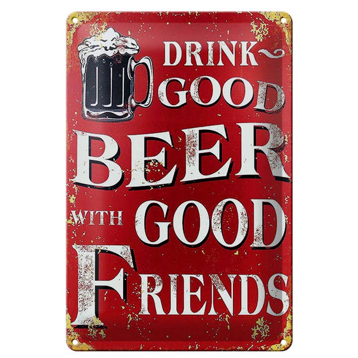 Metal sign 20x30 cm Drink good beer with good friends red for wholesale by Femer