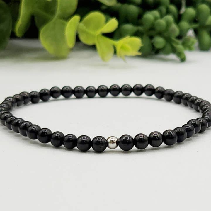 Meraki Gemstones - Wholesale Beaded Bracelet - Shungite Stretchable Bracelet 4mm Beads-8"L (EMF Protection)