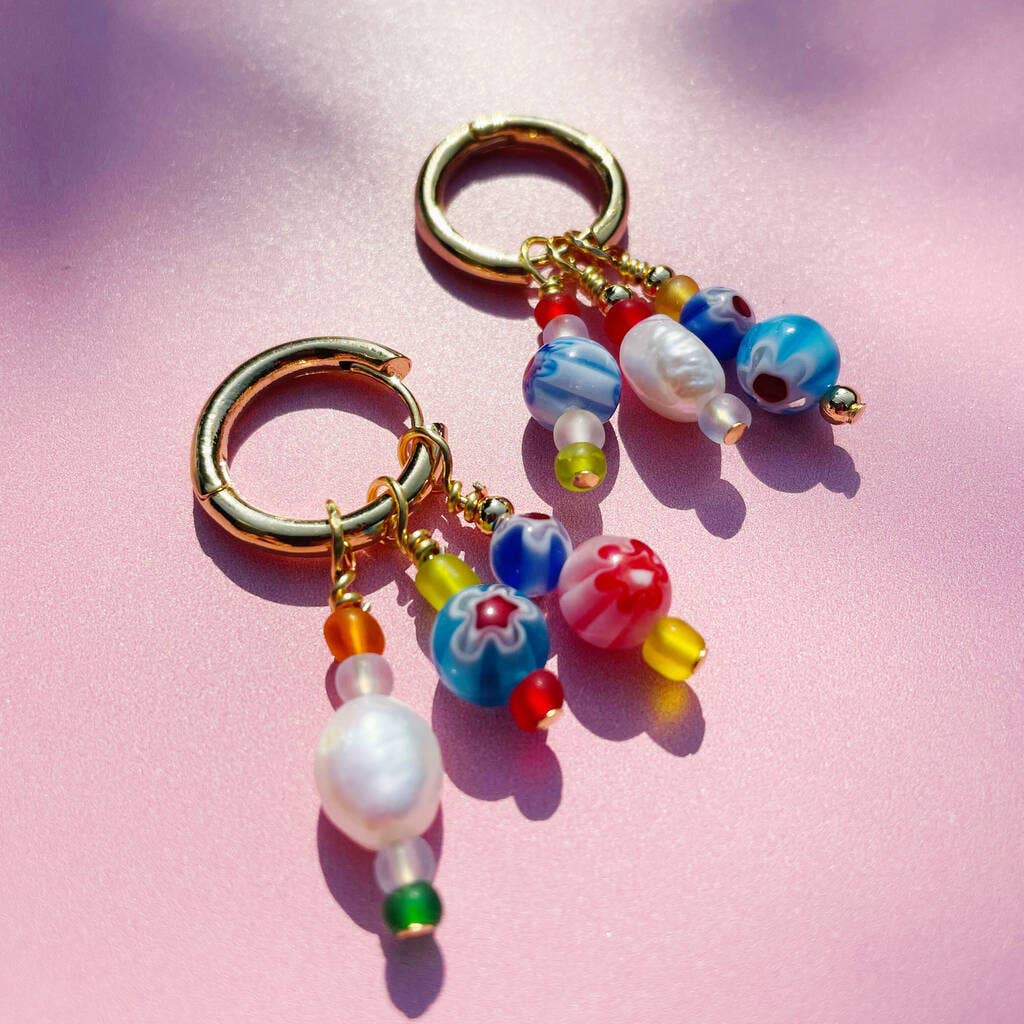 Lucent Studios Ltd - Wholesale Huggie Earrings - No Waste Millefiori Bead And Pearl Huggie Hoops9