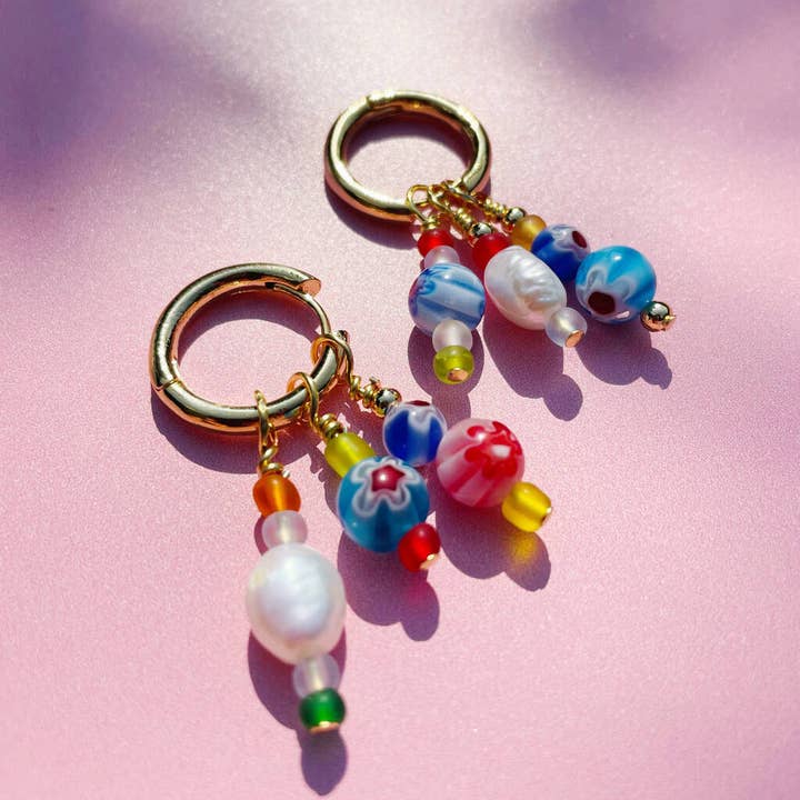 Lucent Studios Ltd - Wholesale Huggie Earrings - No Waste Millefiori Bead And Pearl Huggie Hoops9