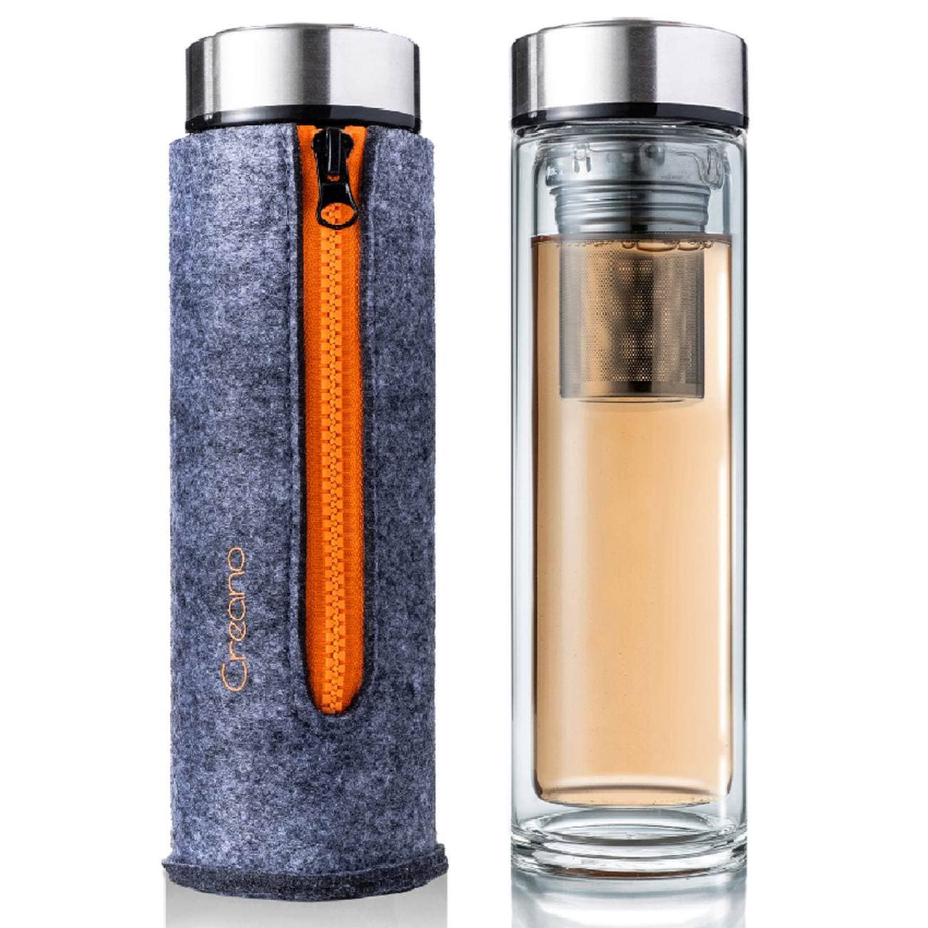 Creano - Wholesale Tea Strainer/Infuser - Double-walled teamaker incl. felt bag (400ml); orange1