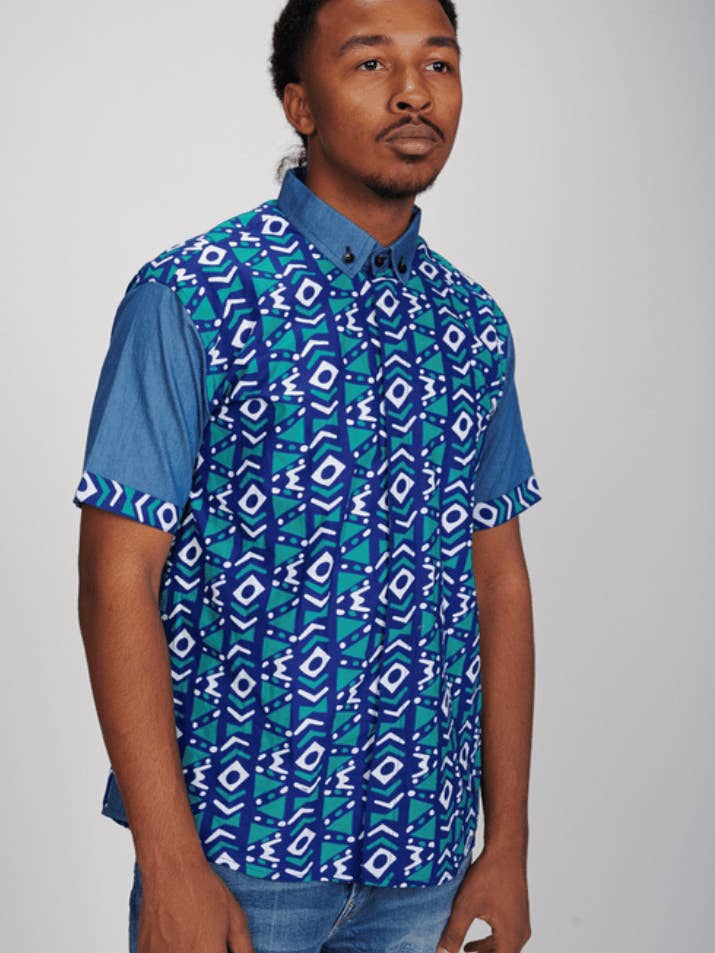Dayo kortærmet afrikansk print-skjorte for engroshandel hos Ray Darten