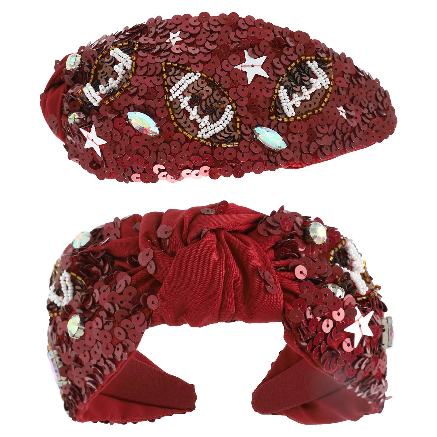 SP Sophia Collection - Wholesale Fashion Headband - Women's - Football Top Knotted Jeweled Beaded Headband 4