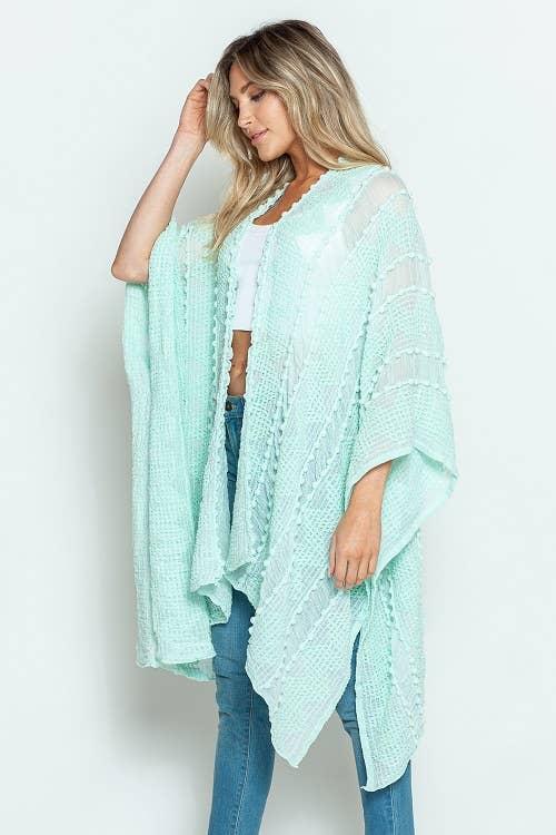 Justin & Taylor - Wholesale Kimono - Women's - Puffer-Up | Soft Textured Cover-Up Kimono With Pom Detail62