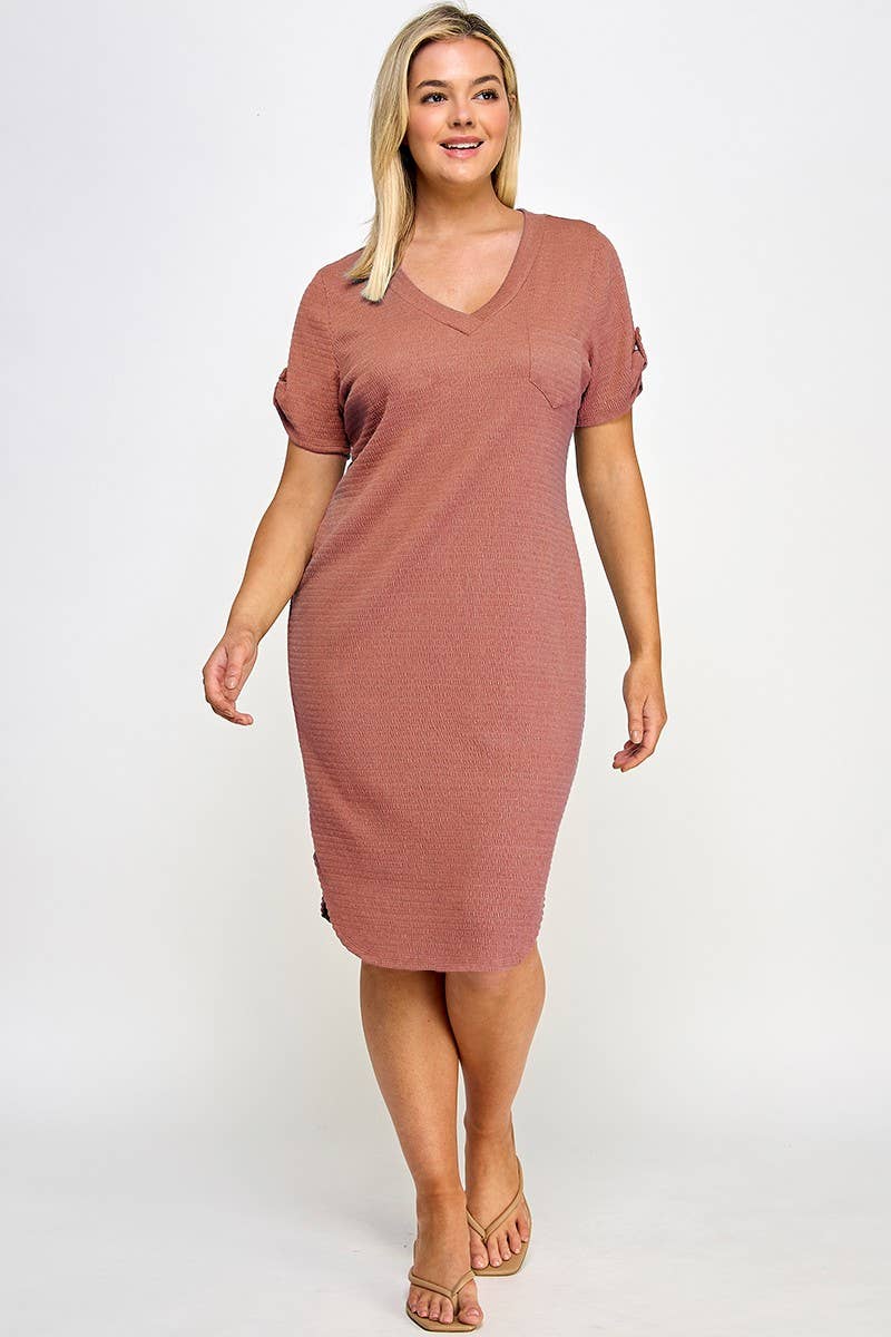 Haute Fox Plus Size & Contemporary – wholesale Klänning - Dam – Plus Size Smocked V-ringad skjortsvansklänning PL2463P-D1