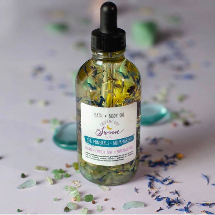 Swoon & Bee - Wholesale Bath/Body Oil - Crystal Infused Bath & Body Oil, Aquamarine - Sea MineralsÂ