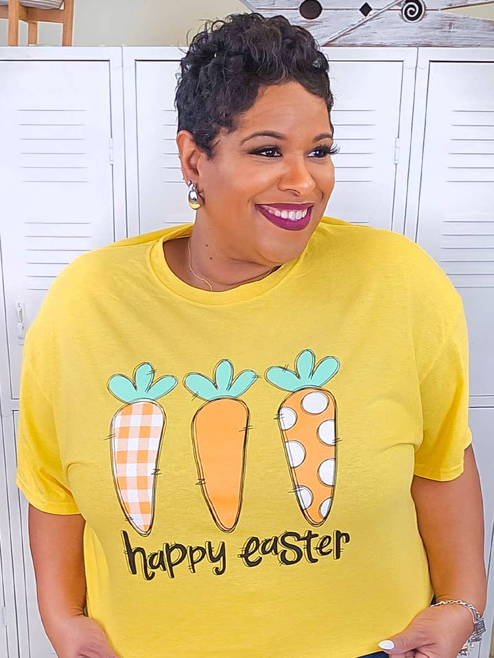 Sugar Stitch - Wholesale Screen Printed T-Shirt - Women's - Doodle Carrots Happy Easter Graphic Shirt