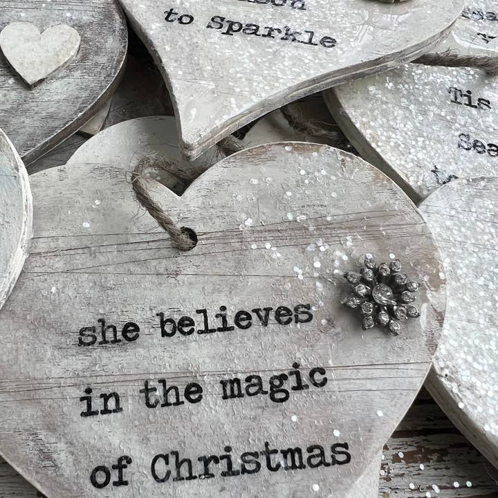 UnfiniSHEd - Vente Objets de décoration - Décoration en bois Believe en forme de cœur, décoration de Noël (C)3