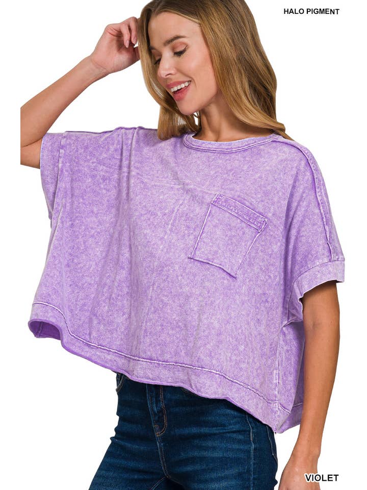 42POPS - Wholesale Knit Top - Women's - `.Washed Exposed Seam Oversized Tee24