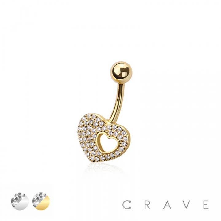 ANILLO DE OMBLIGO CON MULTI CZ EN FORMA DE CORAZÓN DE ACERO QUIRÚRGICO 316L para venta al por mayor de CRAVE