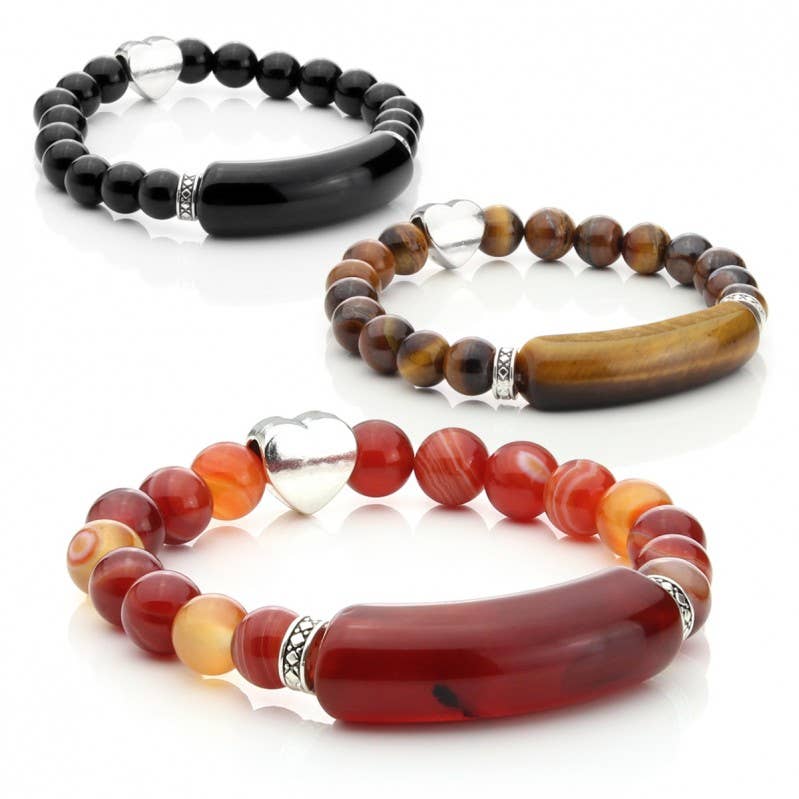 UniArt - Wholesale Beaded Bracelet - Natural Stone Bracelet With Rectangular Bar And Heart3
